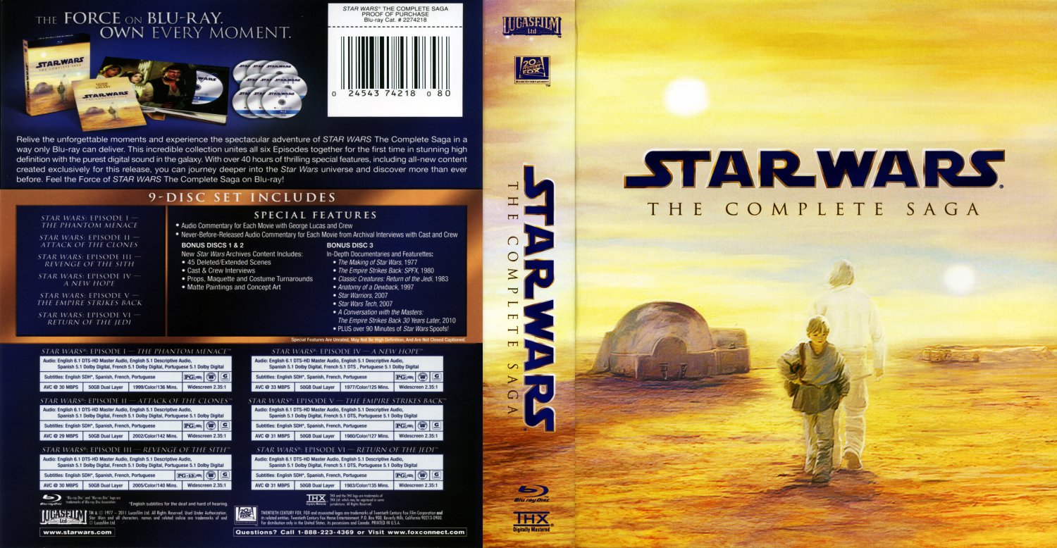 Star Wars Komplette Saga Blu Ray Star Wars - The Complete Saga Discs 1-6 - Bluray Back - Movie Blu-Ray