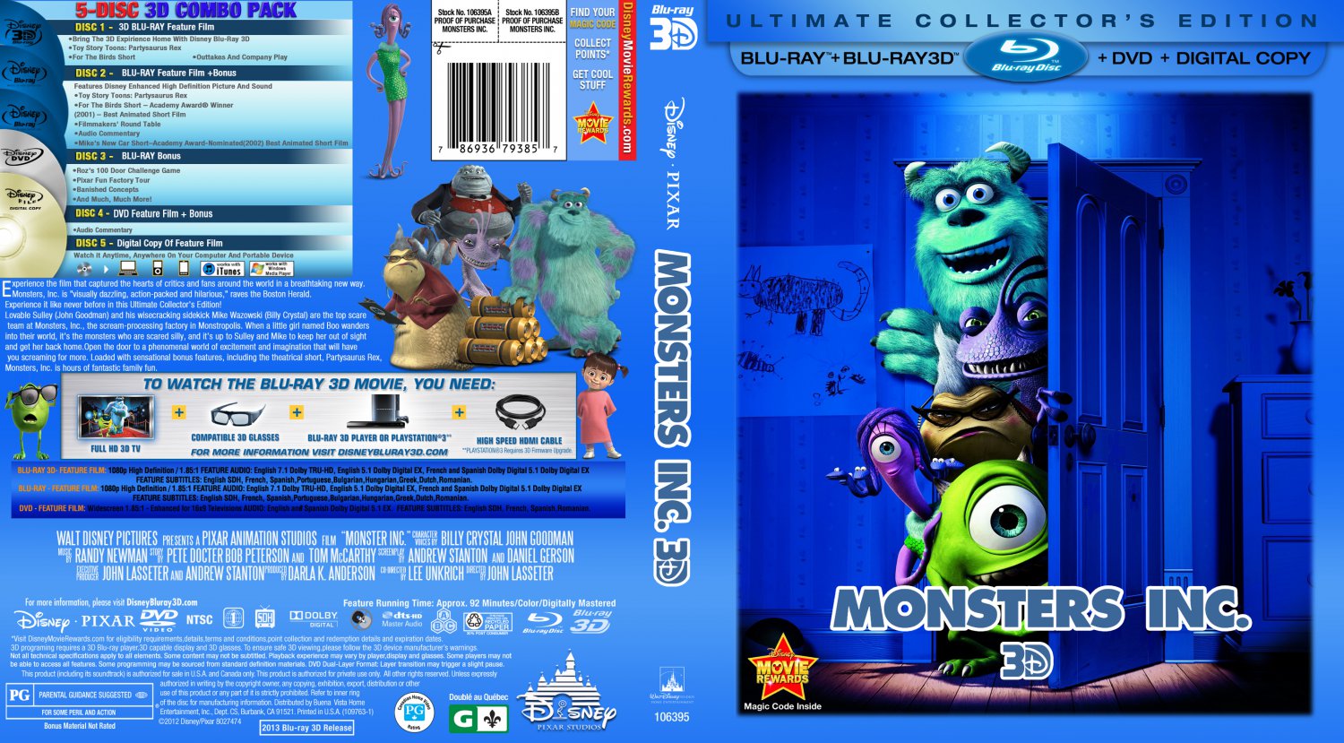 Monsters Inc Movie Blu Ray Custom Covers Monsters Inc 3d Dvd