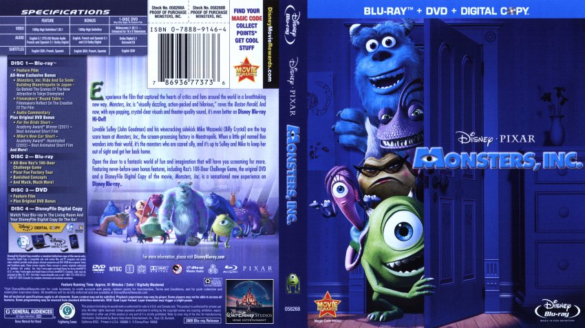 Monsters, Inc. - Movie Blu-Ray Scanned Covers - Monsters Inc - English ...