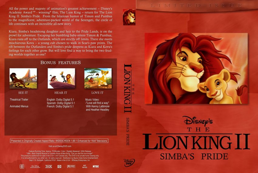 The Lion King II - Simba's Pride - Movie DVD Custom Covers ...