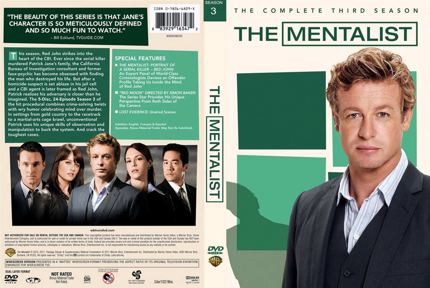 The Mentalist Season 3 Tv Dvd Scanned Covers The Mentalist Season 3 Dvd Covers