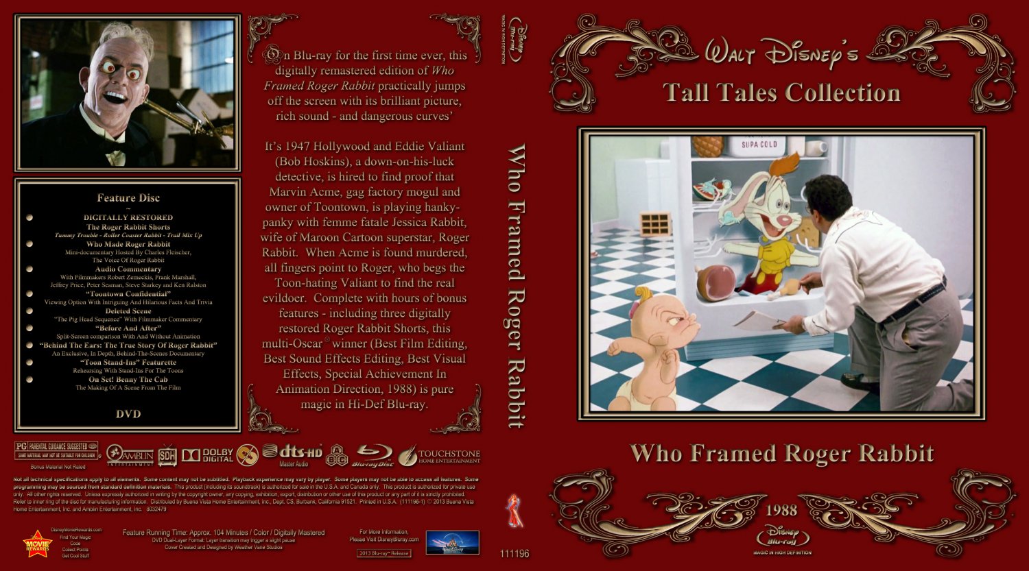 Who Framed Roger Rabbit- Movie Blu-Ray Custom Covers - Roger Rabbit RW Co.....