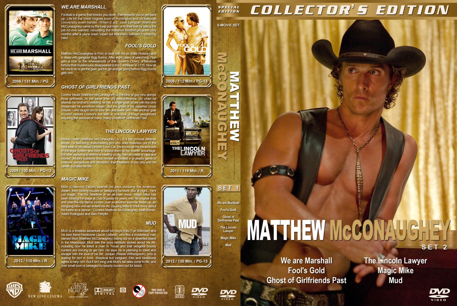 Matthew McConaughey Collection  Set 2  Movie DVD Custom Covers  MMC