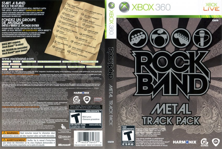 Rock Band Track Pack Metal - Xbox 360 Game Covers - Rock Band Track 