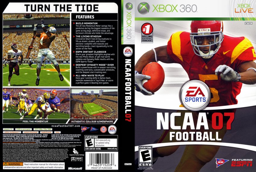 NCAA Football 07 - XBOX 360 Game Covers - ncaa footbal 07 xbox 360 ntsc